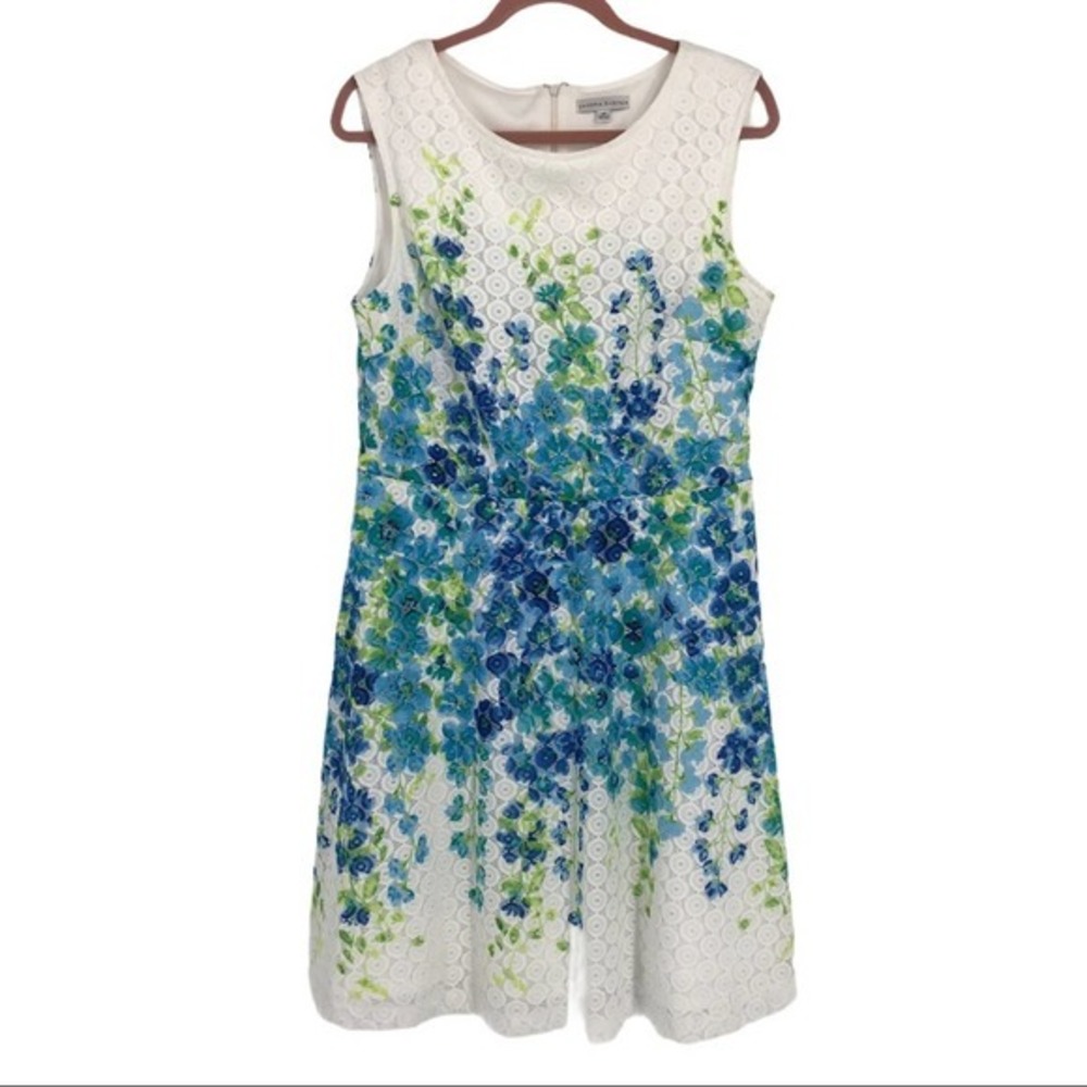 Sandra Darren White & Blue Floral Dress Size 14